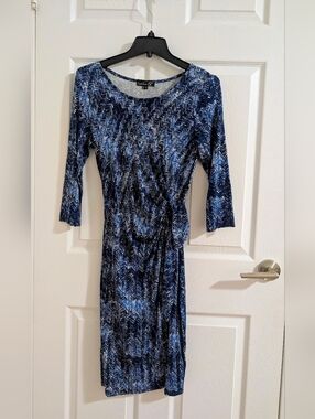 Smashed Lemon Amsterdam Blue Chevron Faux Wrap Dress Side Knot Ruched Jersey 6